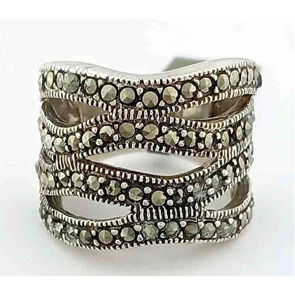 Three Row Marcasite Ring .925 Sterling Silver